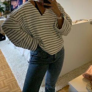 UO Jax Inside Out Notch Neck Top Black and white